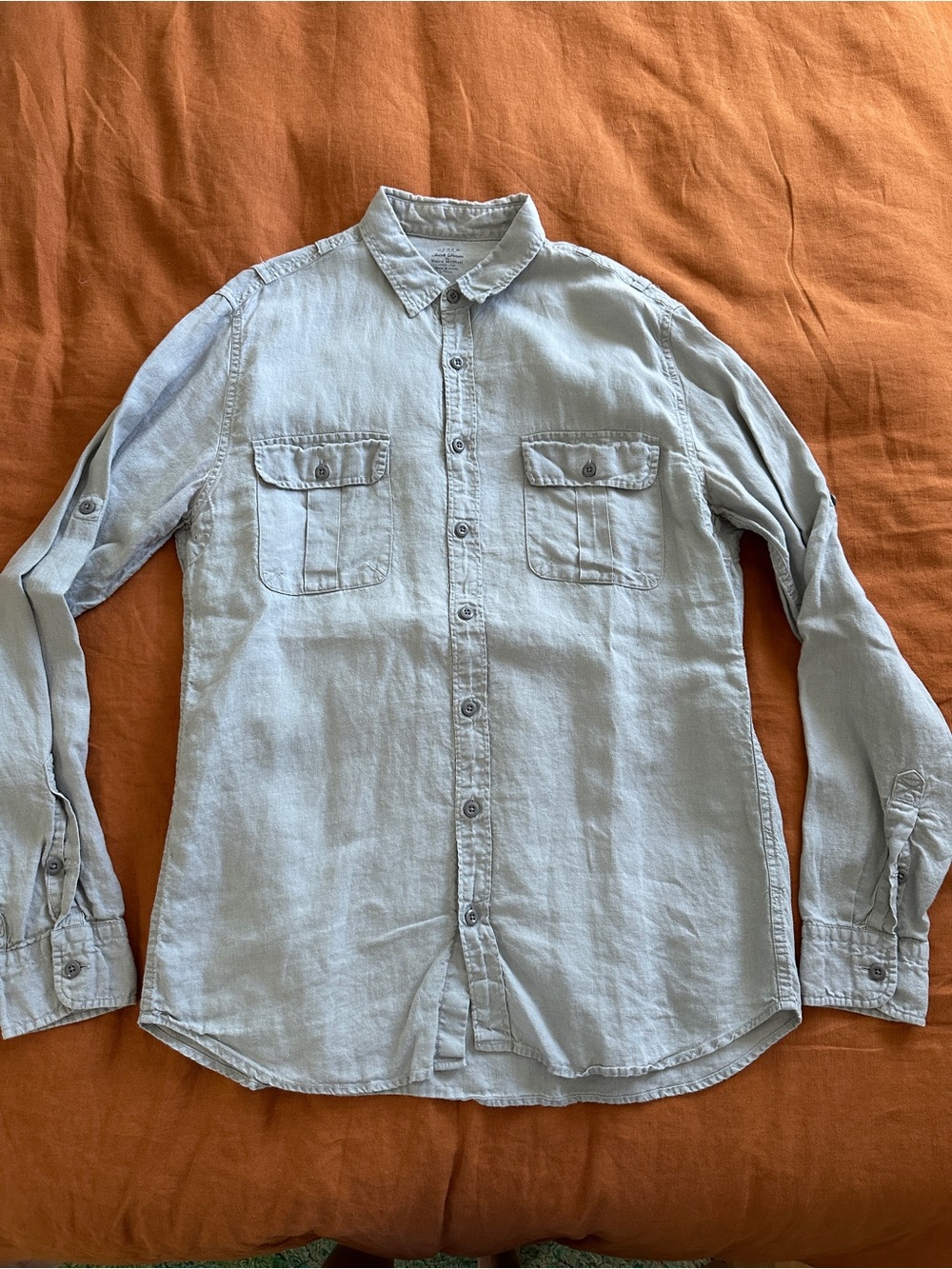J. Crew Men's Light Grey Irish Linen Shirt L-Tall